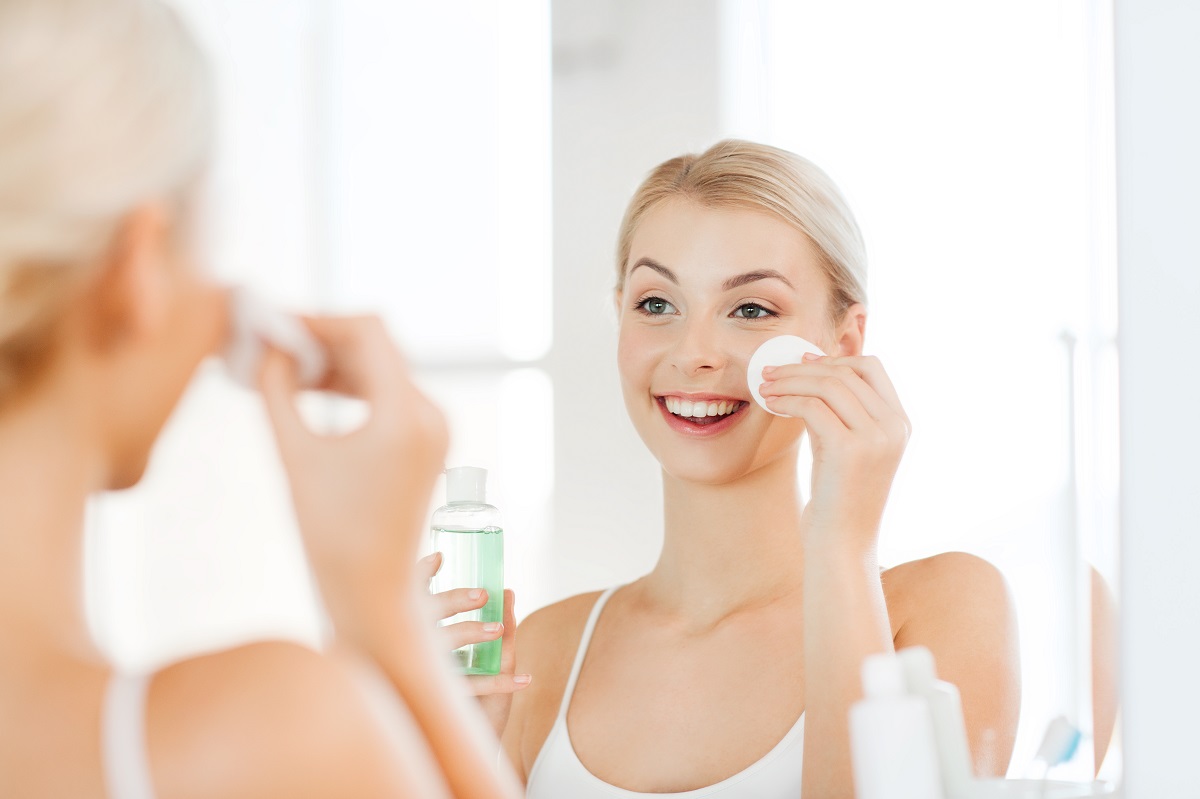 woman using toner